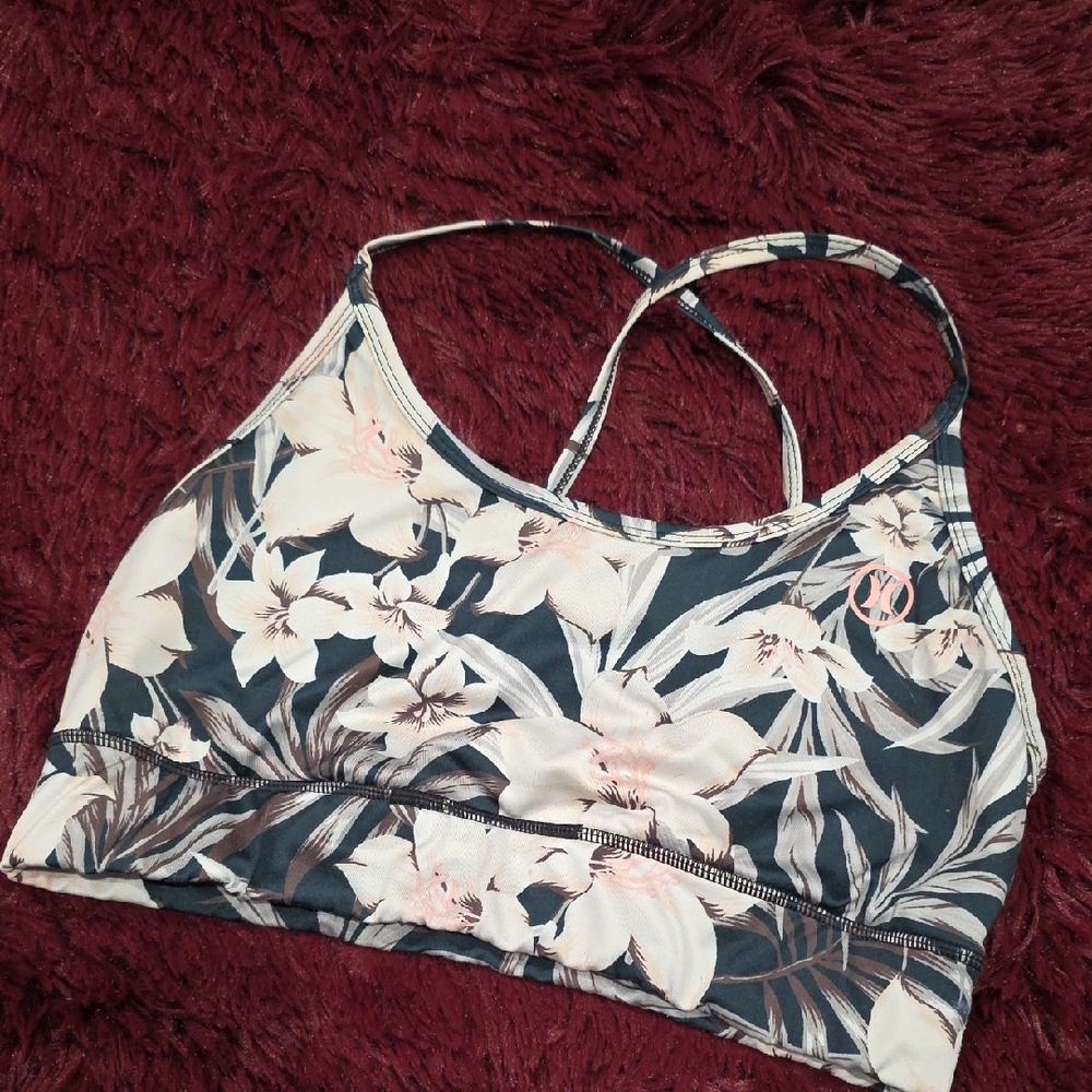 Hurley Floral Sports Bra - Black and White
